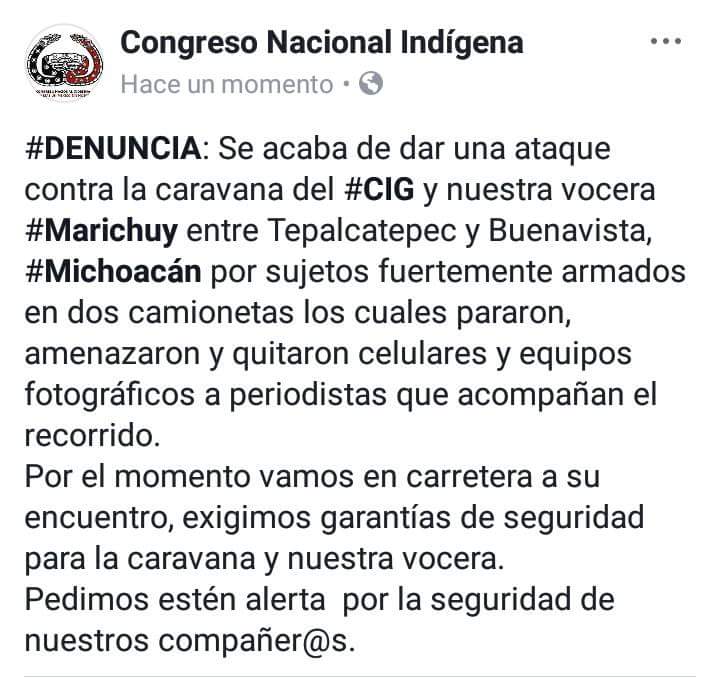ATACAN CARAVANA DEL CONCEJO INDÍGENA DE GOBIERNO
